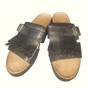 Vionic Women's Splendid Filmore Black Kilte Fringe Slide Sandals Sz 10